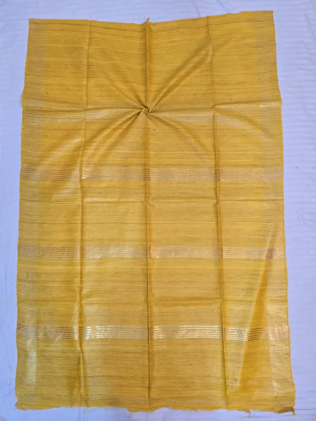 Golden Mustard Yellow Single Dye Pure Ghicha Tussar Silk Saree with Golden Zari Par