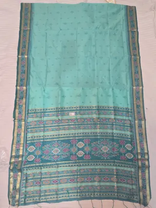 Sea Green and Peacock Teal Handwoven Sambalpuri Cotton Ikkat Pure Cotton Saree