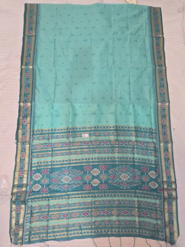 Sea Green and Peacock Teal Handwoven Sambalpuri Cotton Ikkat Pure Cotton Saree