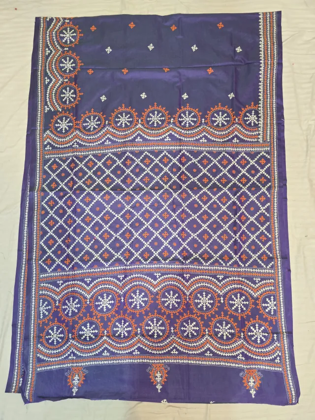 Royal Violet Hand Embroidered Gujarati Stitch Blended Bangalore Silk Saree