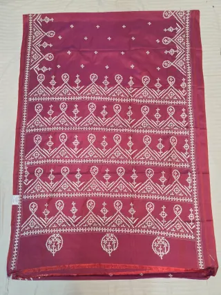 Rani Pink Hand Embroidered Gujarati Stitch Blended Bangalore Silk Saree
