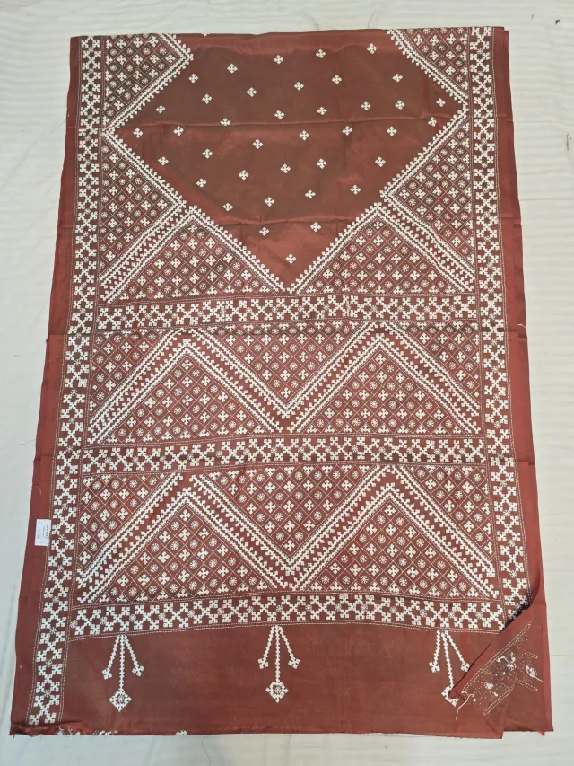 Rust Brown Hand Embroidered Gujarati Stitch Blended Bangalore Silk Saree