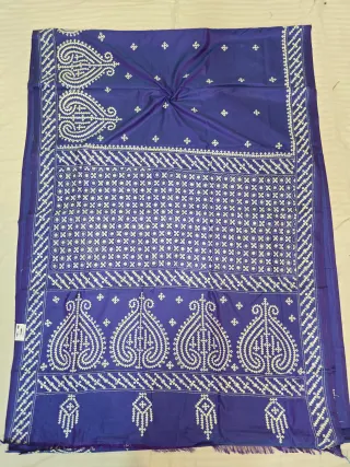 Royal Indigo Blue Hand Embroidered Gujarati Stitch Blended Bangalore Silk Saree
