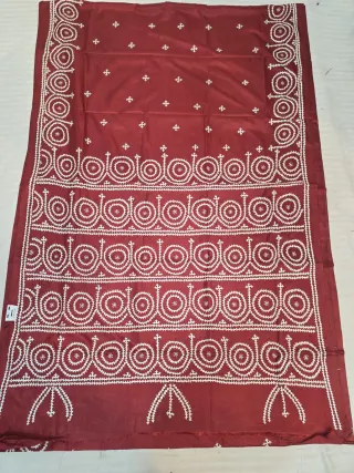 Maroon Red Hand Embroidered Gujarati Stitch Blended Bangalore Silk Saree