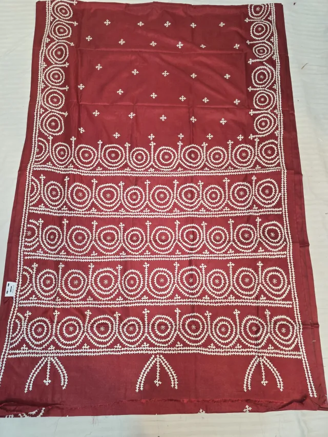 Maroon Red Hand Embroidered Gujarati Stitch Blended Bangalore Silk Saree