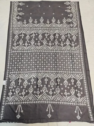 Charcoal Grey Hand Embroidered Gujarati Stitch Blended Bangalore Silk Saree