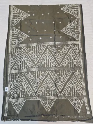 Deep Olive Green Hand Embroidered Gujarati Stitch Blended Bangalore Silk Saree