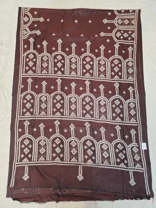 Chocolate Maroon Hand Embroidered Gujarati Stitch Blended Bangalore Silk Saree