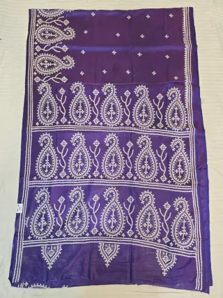 Royal Purple Hand Embroidered Gujarati Stitch Blended Bangalore Silk Saree