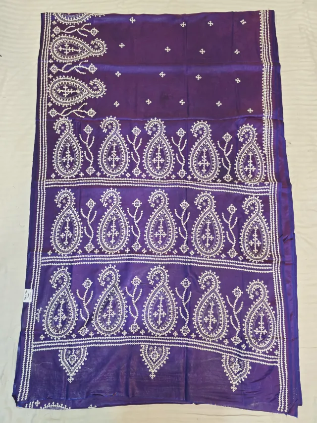 Royal Purple Hand Embroidered Gujarati Stitch Blended Bangalore Silk Saree