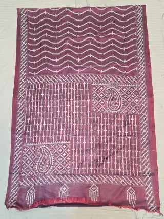 Wine Burgundy Hand Embroidered Gujarati Stitch Blended Bangalore Silk Saree