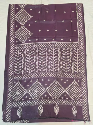 Plum Violet Hand Embroidered Gujarati Stitch Blended Bangalore Silk Saree