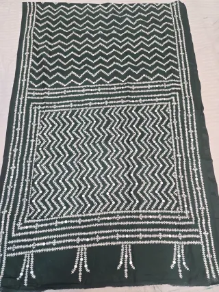Bottle Green Blended Bangalore Silk Saree with Heavy Chevron Gujarati Maika Stitch Work