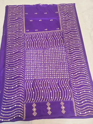 Royal Purple Blended Bangalore Silk Saree with Gujarati Maika Stitch Work