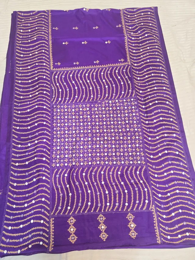 Royal Purple Blended Bangalore Silk Saree with Gujarati Maika Stitch Work