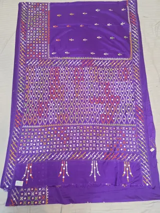 Royal Purple Blended Bangalore Silk Saree with Heavy Multi-Colour Gujarati Maika Stitch Work
