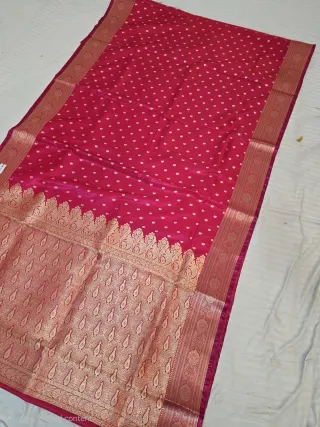 Rani Pink Mashru Katan Saree with Gold Zari Brocade Work