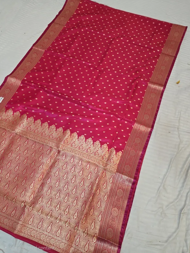 Rani Pink Mashru Katan Saree with Gold Zari Brocade Work