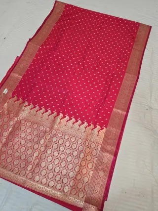 Crimson Red Mashru Katan Saree with Gold Zari Brocade Work