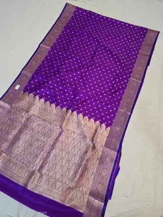 Royal Purple Mashru Katan Saree with Gold Zari Brocade Work