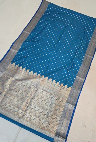 Sky Blue Mashru Katan Saree with Gold Zari Brocade Work