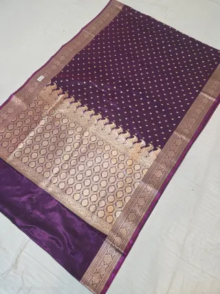 Deep Wine Maroon Mashru Katan Saree with Gold Zari Brocade Work