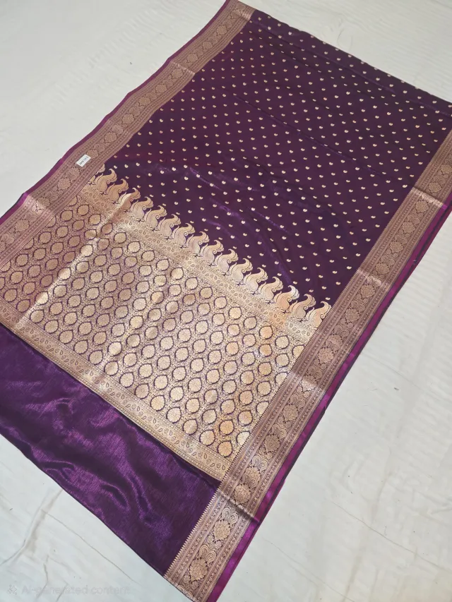 Deep Wine Maroon Mashru Katan Saree with Gold Zari Brocade Work