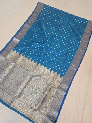 Sea Green Mashru Katan Saree with Gold Zari Brocade Work