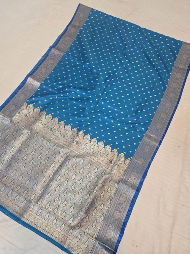 Sea Green Mashru Katan Saree with Gold Zari Brocade Work