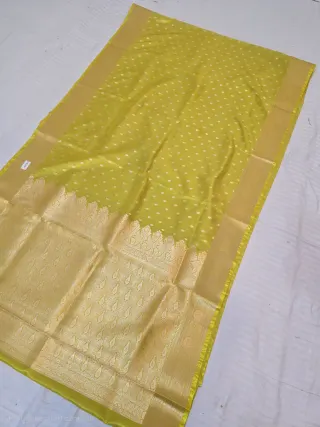 Lemon Yellow Mashru Katan Saree with Gold Zari Brocade Work
