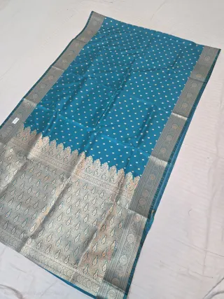 Peacock Blue Mashru Katan Saree with Gold Zari Brocade Work