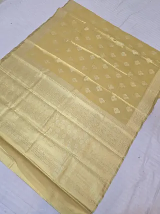 Premium Golden Yellow with Gold Zari Glass Tissue Premium Replica Silk Saree