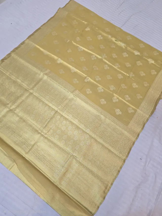 Premium Golden Yellow with Gold Zari Glass Tissue Premium Replica Silk Saree