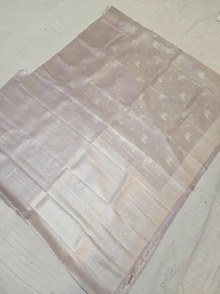 Premium Peach with Silver Zari Glass Tissue Premium Replica Silk Saree