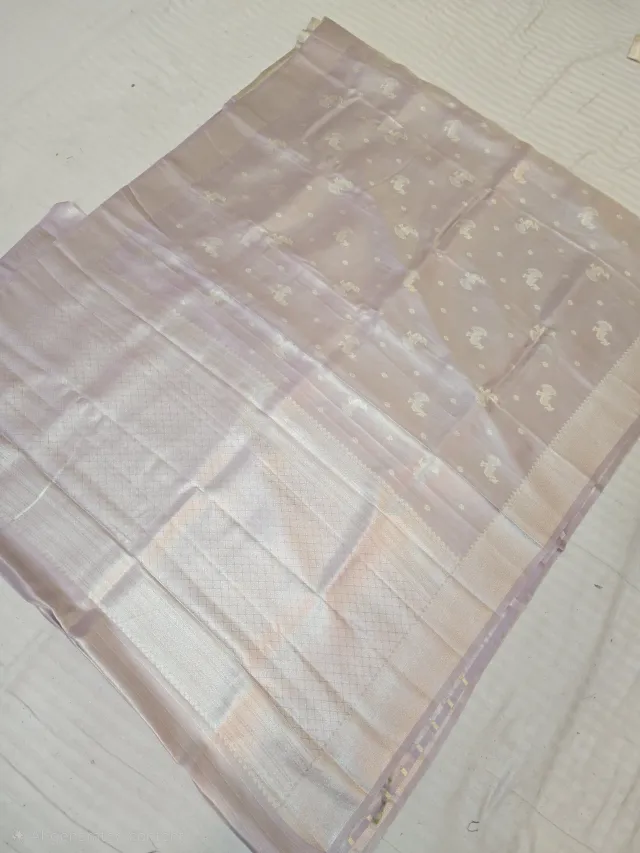 Premium Peach with Silver Zari Glass Tissue Premium Replica Silk Saree