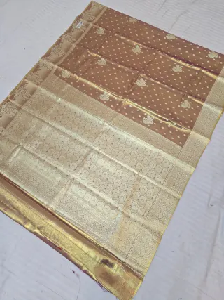 Premium Golden with Gold Zari Glass Tissue Premium Replica Silk Saree