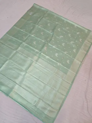 Premium Mint Green with Silver Zari Glass Tissue Premium Replica Silk Saree