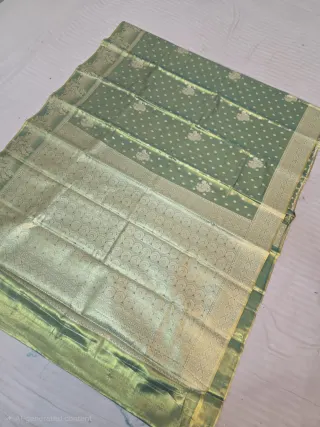 Premium Sage Green with Zari Glass Tissue Premium Replica Silk Saree