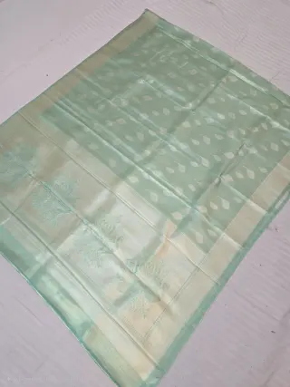 Premium Sea Green with Silver-Gold Zari Glass Tissue Premium Replica Silk Saree