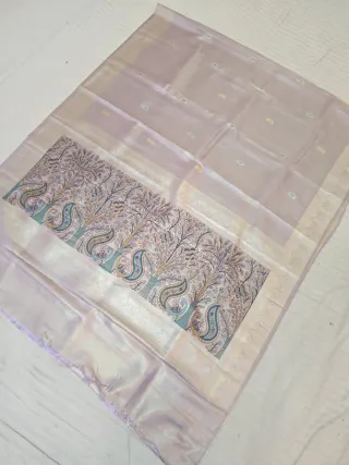 Premium Lilac Lavender with Kalamkari Tree of Life Print Glass Tissue Premium Replica Silk Saree