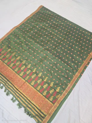 Bottle Green with Rani Pink and Gold Zari Weave Assam Silk Saree