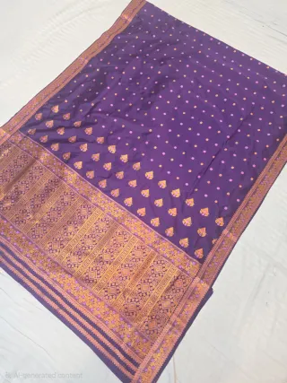 Wine Purple with Rani Pink and Gold Zari Weave Assam Silk Saree