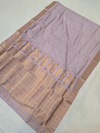 Lilac Lavender with Gold Zari Paisley Kalka Weave Assam Silk Saree