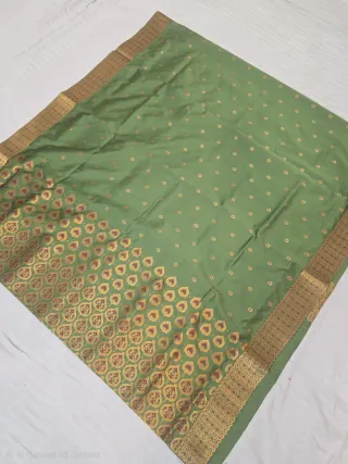 Olive Green with Gold Zari Paan Motif Weave Assam Silk Saree