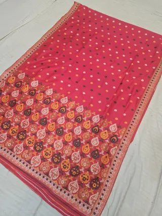 Vermilion Red with Multicolor Paan Kalga Weave Assam Silk Saree