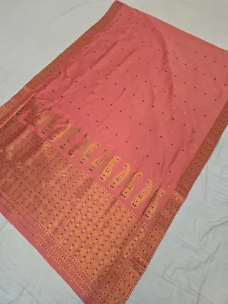 Peach with Gold Zari Paisley Kalka Weave Assam Silk Saree