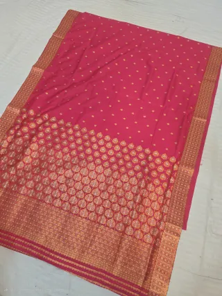 Rani Pink with Gold Zari Paan Motif Weave Assam Silk Saree