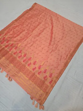 Peach with Rani Pink and Gold Zari Weave Assam Silk Saree