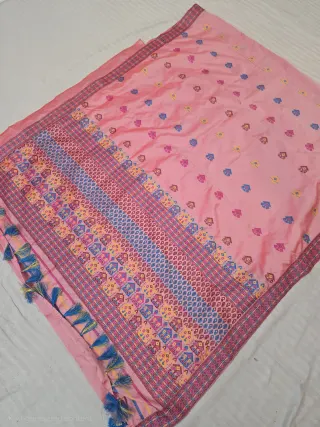 Baby Pink with Multicolor Meenakari Weave Assam Silk Saree