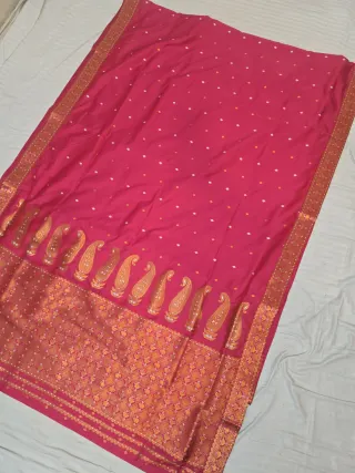 Rani Pink with Gold Zari Paisley Kalka Weave Assam Silk Saree